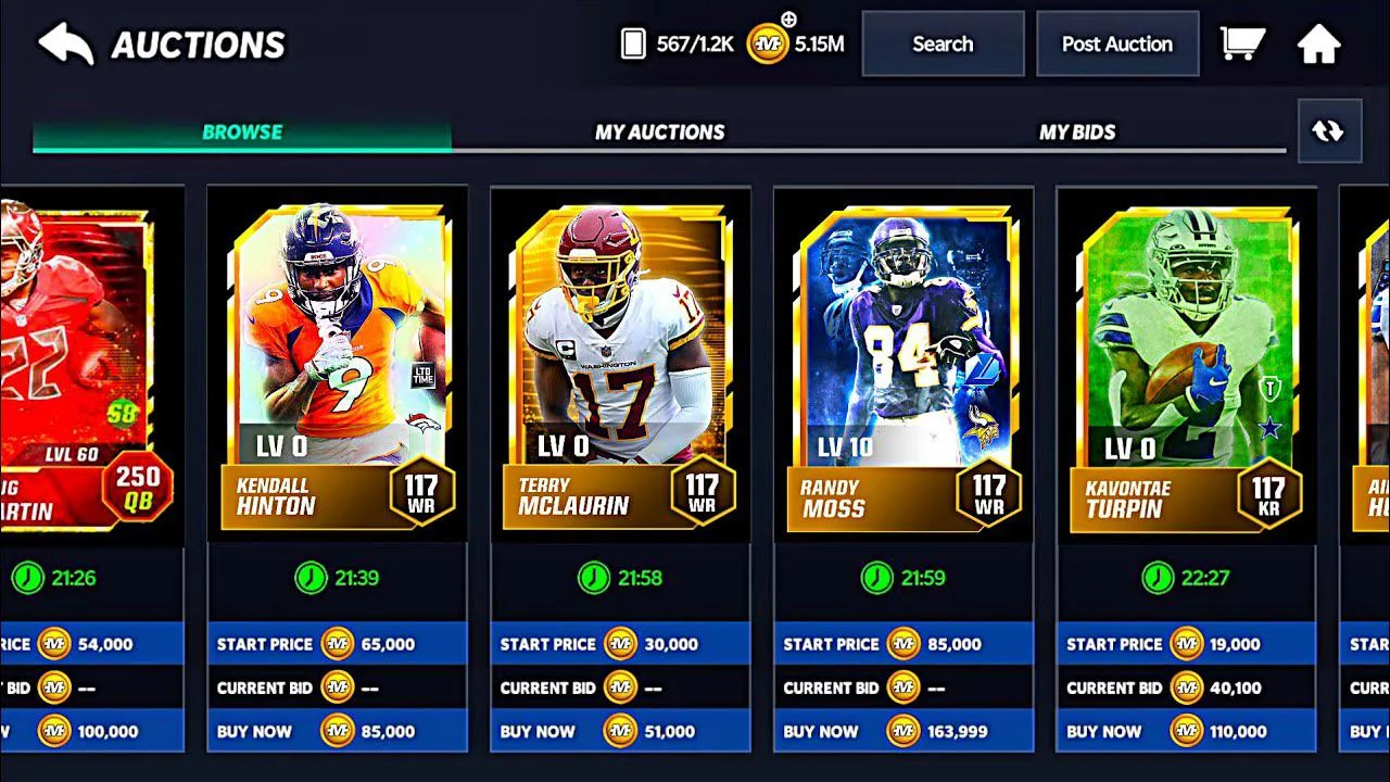 Madden 25 Auction House coin trading interface